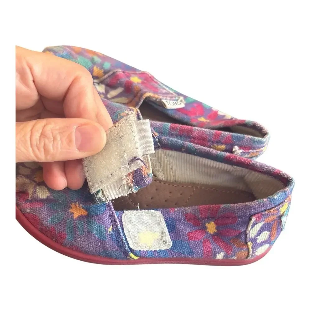 Toms Floral Canvas Slip On Shoes Size 7 T Casual Flats Purple Pink